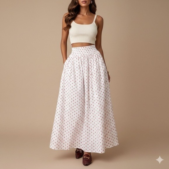 Princess Polly Dresses & Skirts - Princess Polly Red Polka Dot White High Waisted Valeria Maxi Skirt US 10 Pockets
